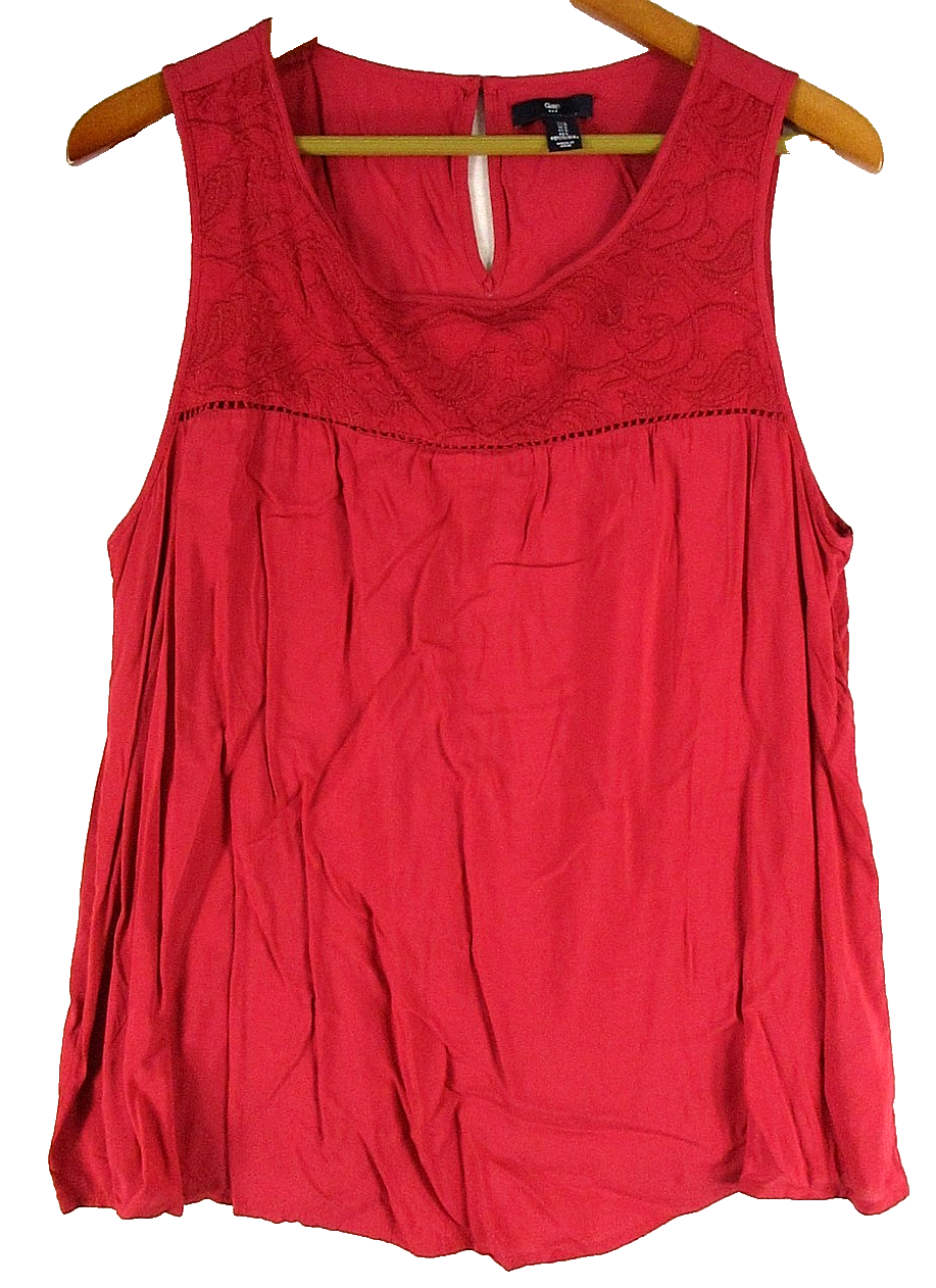 Gap Womens Pullover Scoop Neck Casual Top Ruffle Hem Sleeveless Size L Red