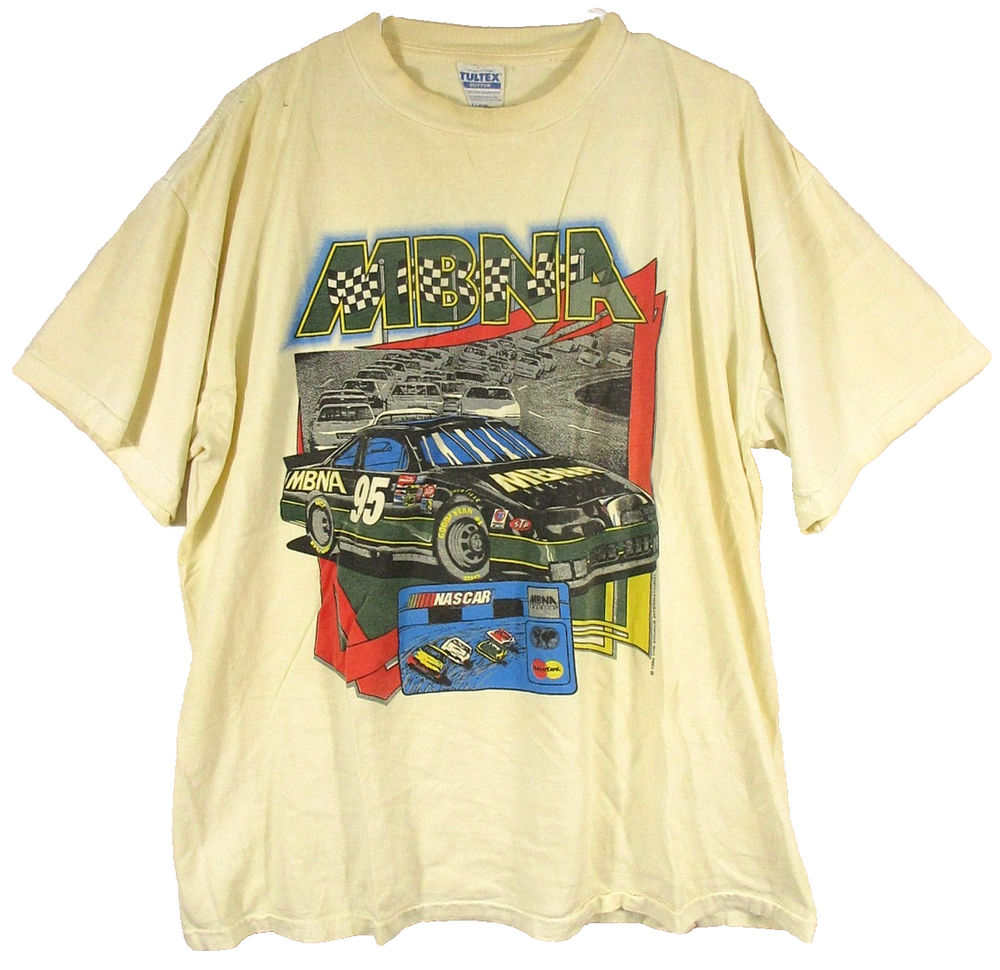 Tultex Mens MBNA Motorsports Racing T-Shirt Round Neck Short Sleeve Sz XL Cream