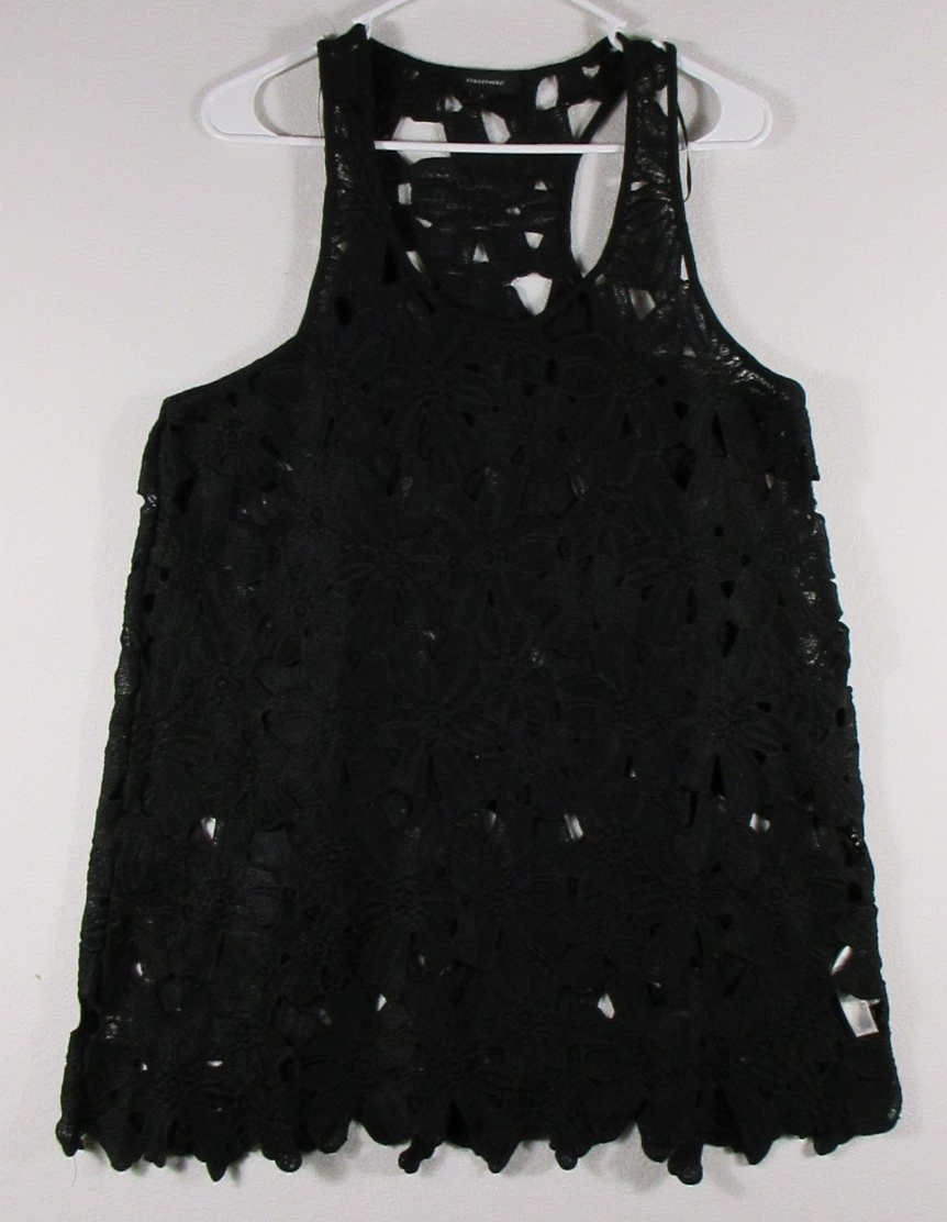 Atmosphere Womens Eyelet Racerback Top Scoop Neck Sleeveless Size L Black