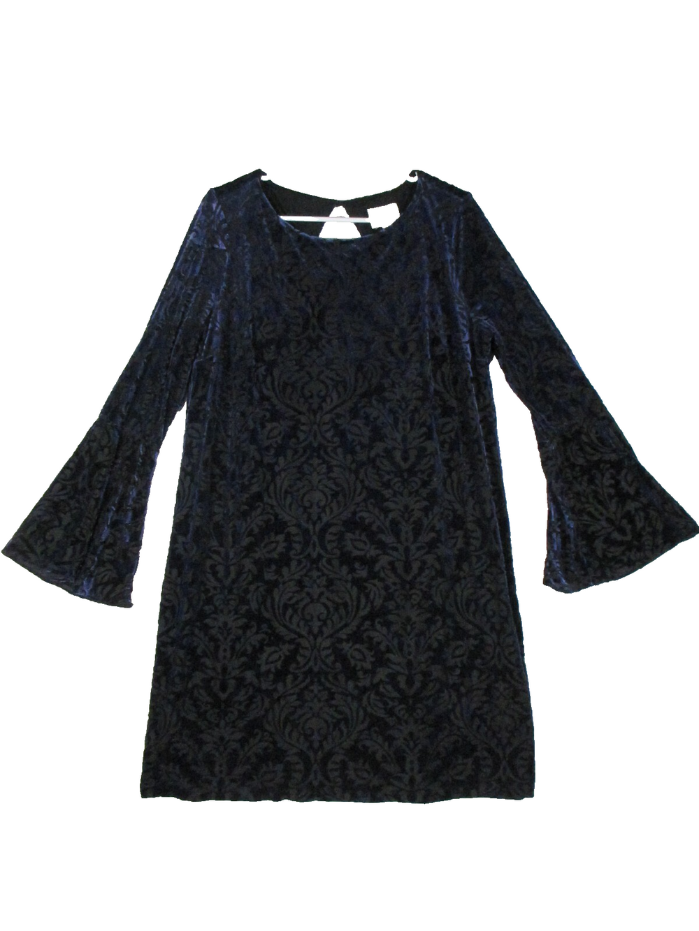 Eci New York Womens Velvet Shift Dress Round Neck Bell Sleeve Size L Blue