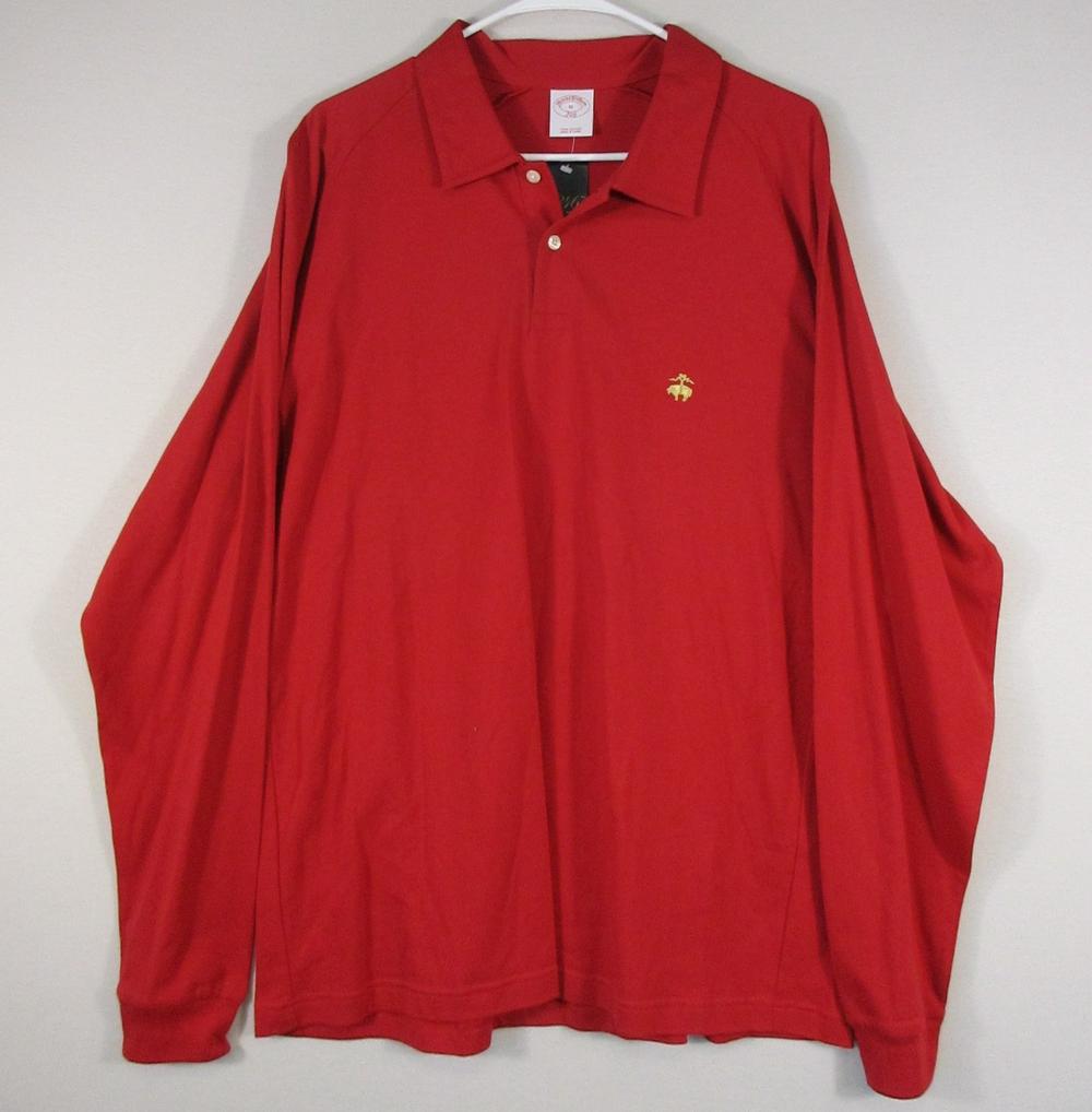 Brooks Brothers Mens Button-Front Polo Shirt Long Sleeve Collared Size XL Red