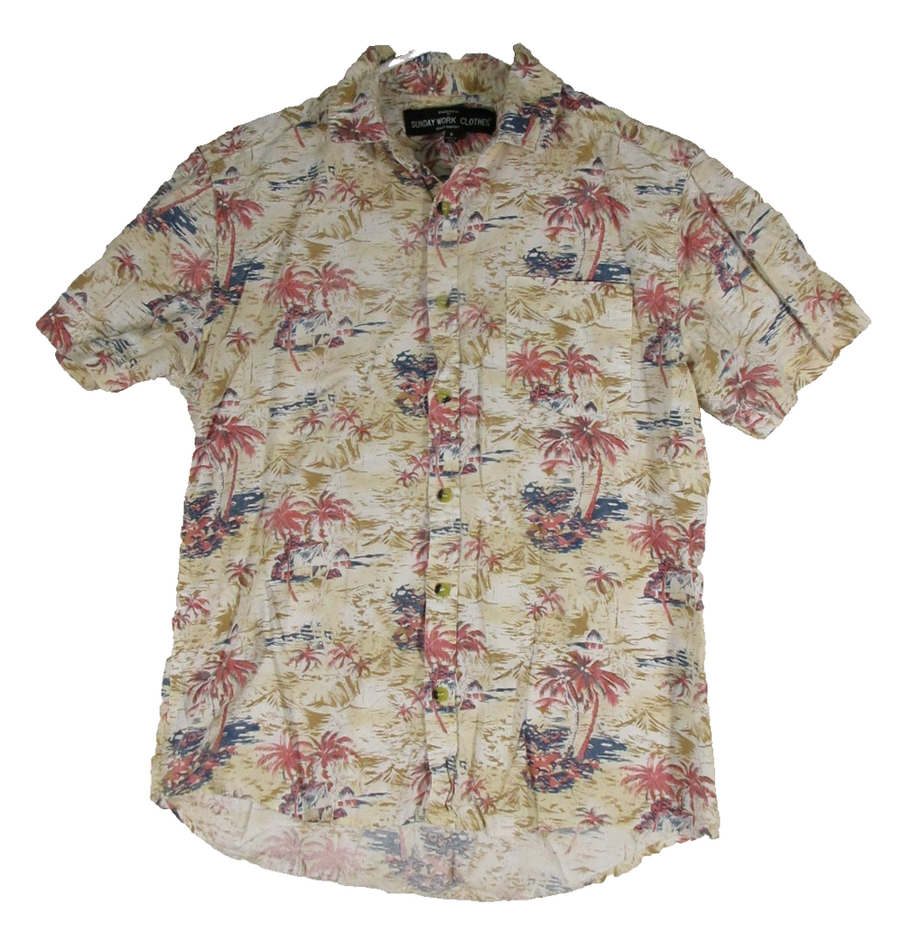 Sunday Work Clothes Mens Tropical Print Hawaiian Shirt Short Sleeve Size S