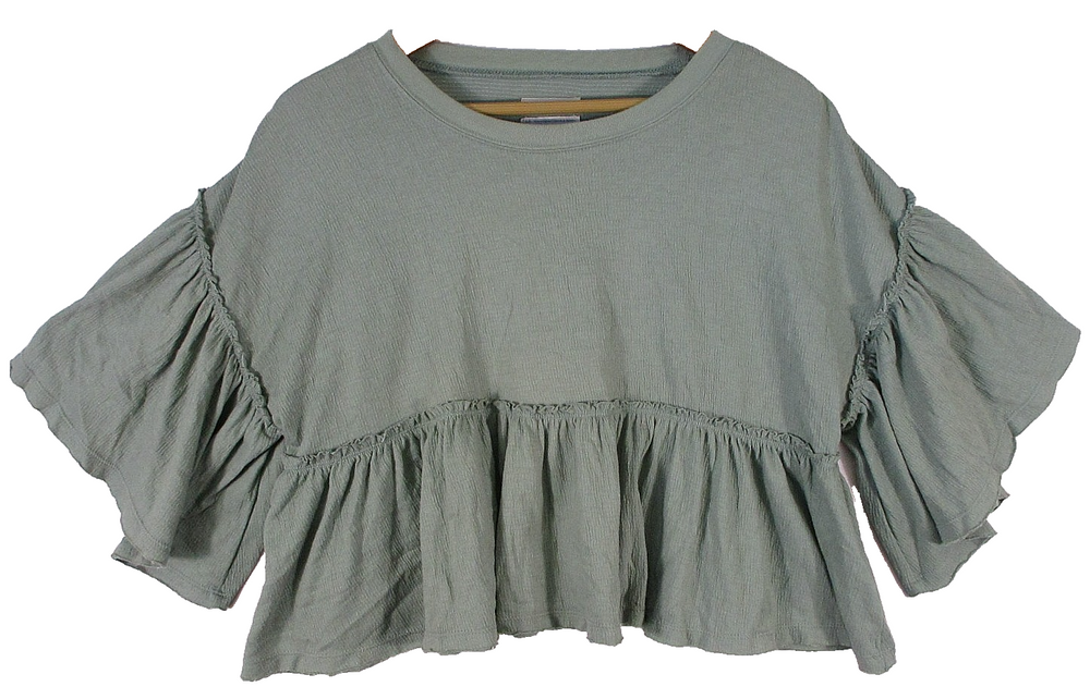 Urban Outfitters Womens Babydoll Peplum Top Ruffle Sleeve Size S Sage Green