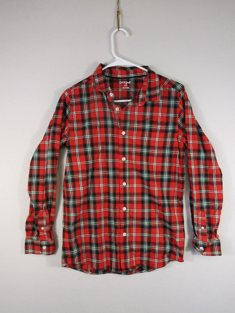Cat & Jack Boys Pleated Button-Up Shirt Long Sleeve Collared Size XL 16 Red