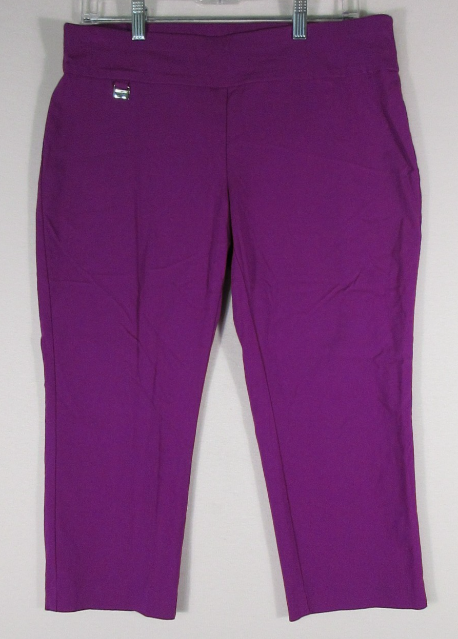 Alfani Womens Pull On Capri Pants High Rise Elastic Waist Size 12P Purple