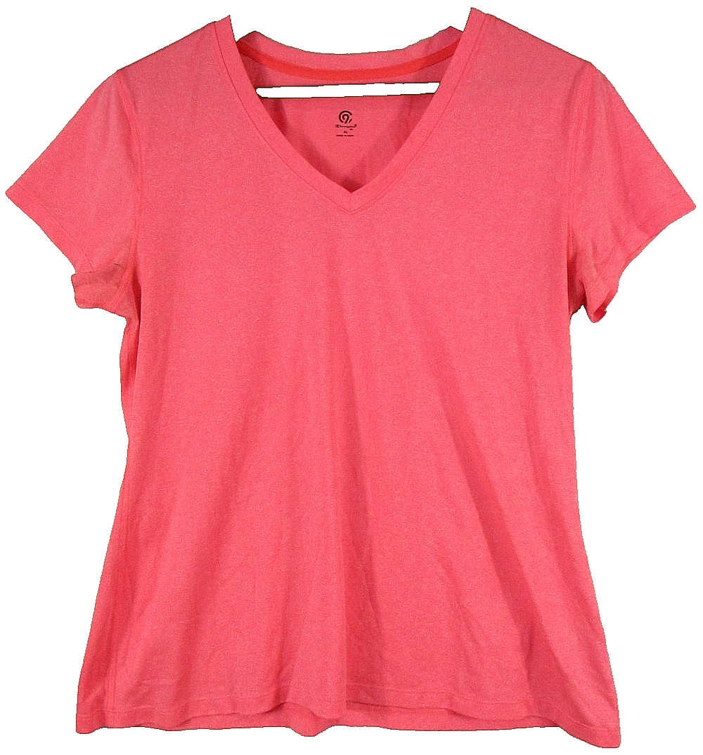 Champion Womens Stretch V-Neck T-Shirt Short Sleeve Size XL Bright Pink