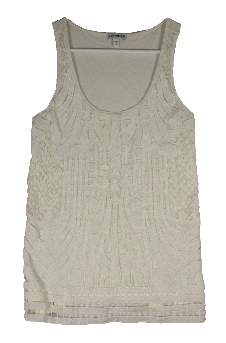 Express Womens Tank Top Lace Overlay Sparkles Scoop Neck Sleeveless Size S Ivory