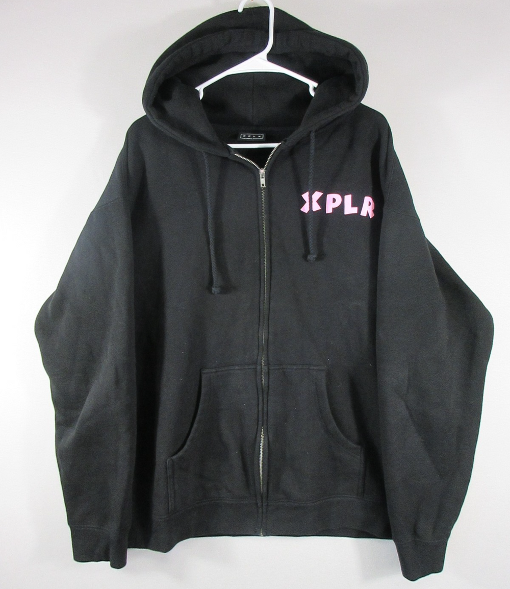 Xplr Mens Zip-Up Fleece Hoodie Sweatshirt Long Sleeve Pockets Size XL Black
