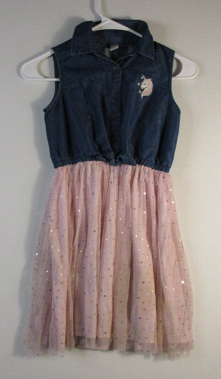 Sweet Butterfly Girls A-Line Dress Sleeveless Collar Neck Size M(10/12)Blue/Pink