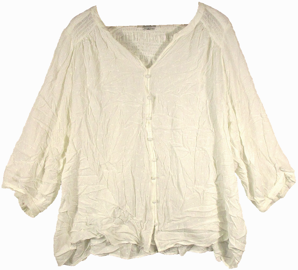 Rose & Olive Womens Button-Up Swing Blouse V-Neck Long Sleeve Size 2X White