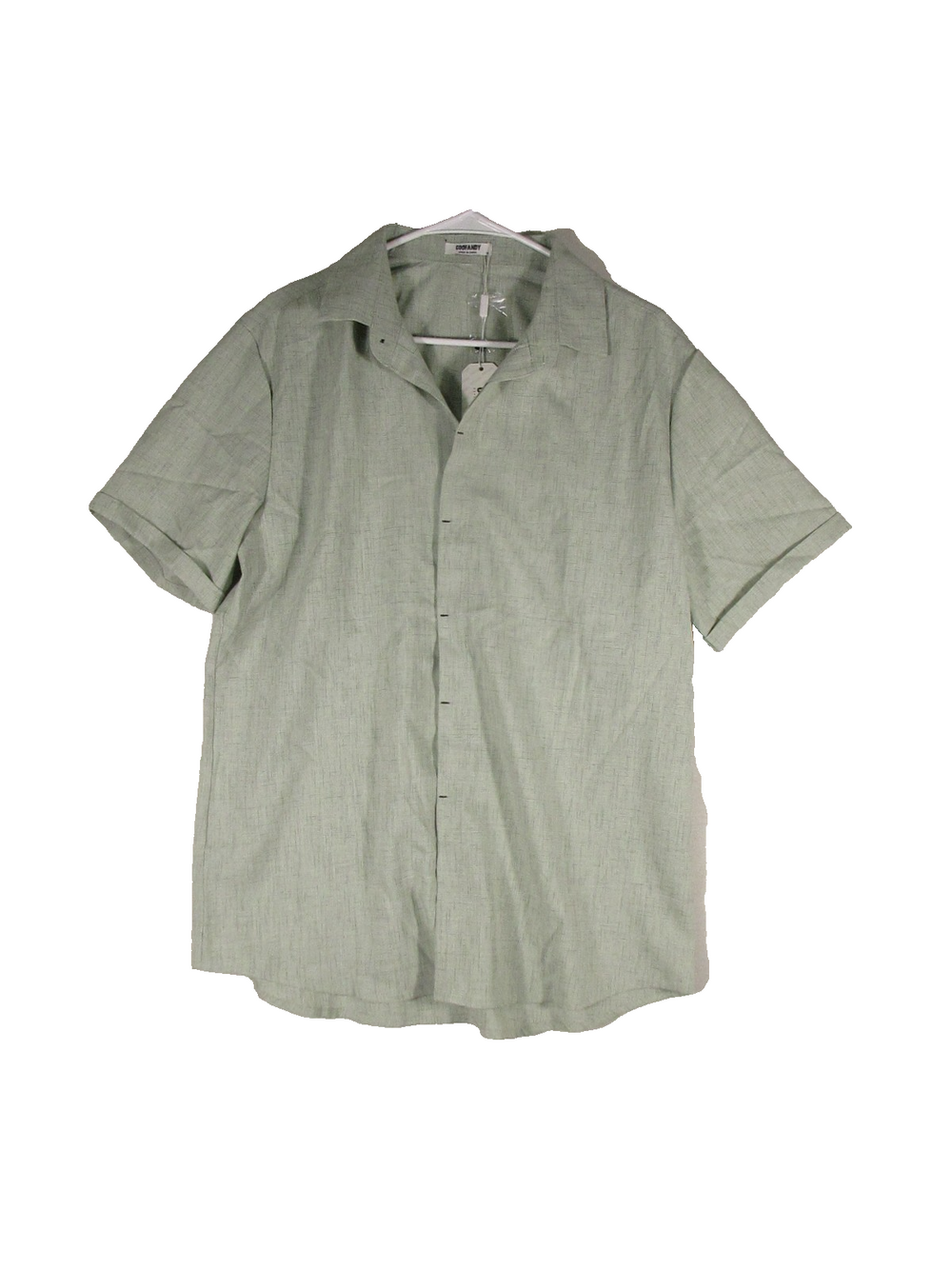 Coofandy Mens Button-Up Polo Shirt Short Sleeve Collared Size M Sage Green