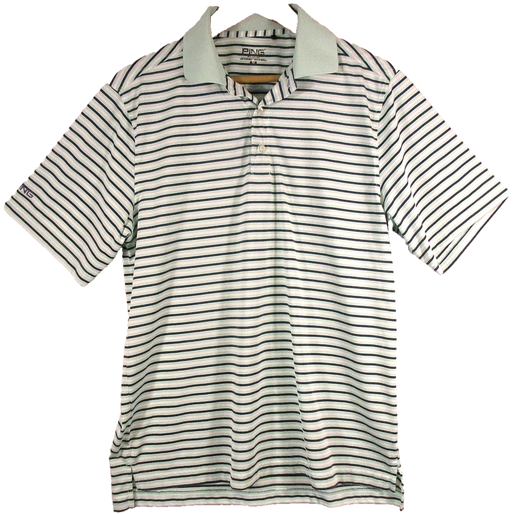 Ping Mens Button-Up Striped Golf Polo Shirt Short Sleeve Collared Size M Multi