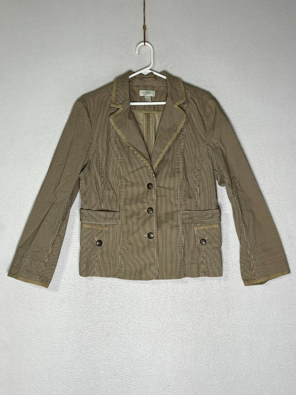 Ann Taylor Loft Brown Striped Blazer Jacket Single Breasted Pockets Womens SZ 14