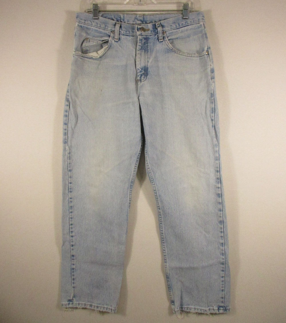 Wrangler Mens Mid Rise Stretch Denim Jeans Straight Leg Button Fly Sz 33X30 Blue