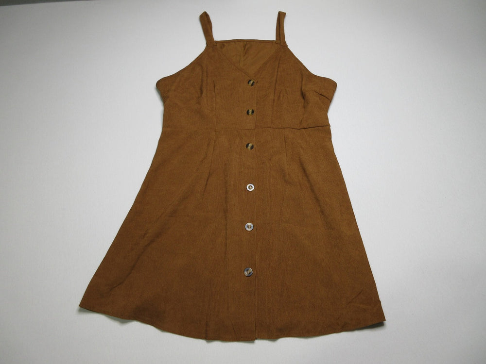Shein Womens Corduroy Button-Up Sleeveless Dress Wide Strap Size 1XL Brown