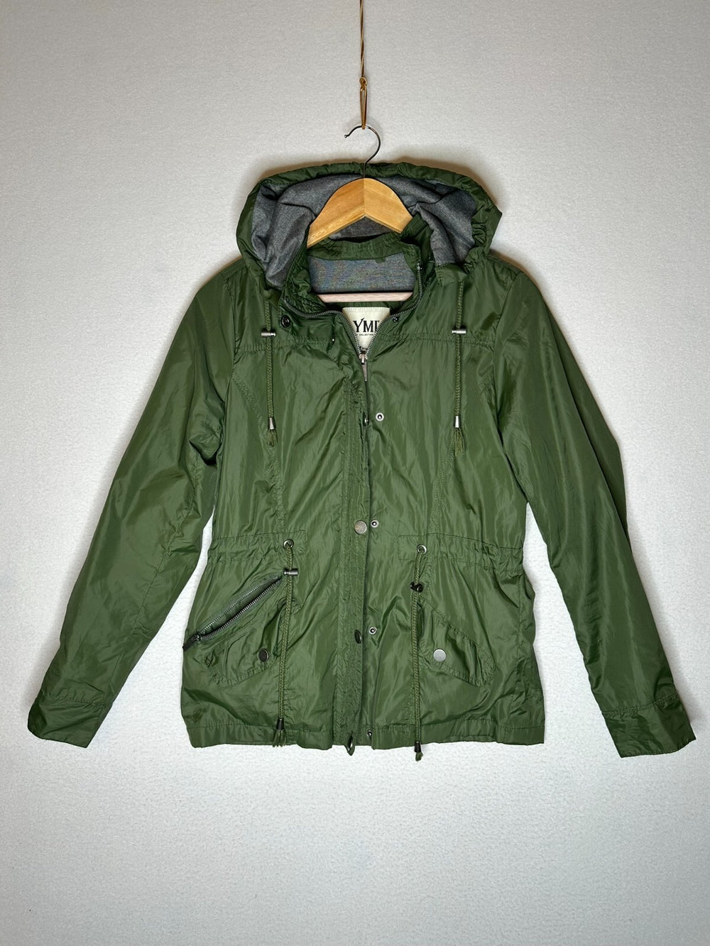 YMI Collection Sage Green Long Sleeve Hooded Raincoat Women's Medium