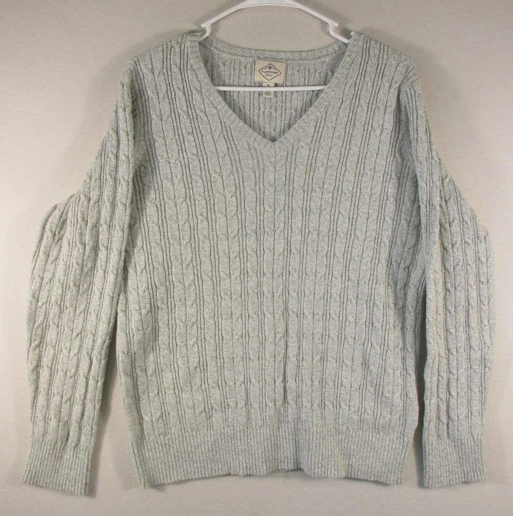St. Johns Bay Womens V-Neck Pullover Sweater Cable Knit Long Sleeve Size XL Gray