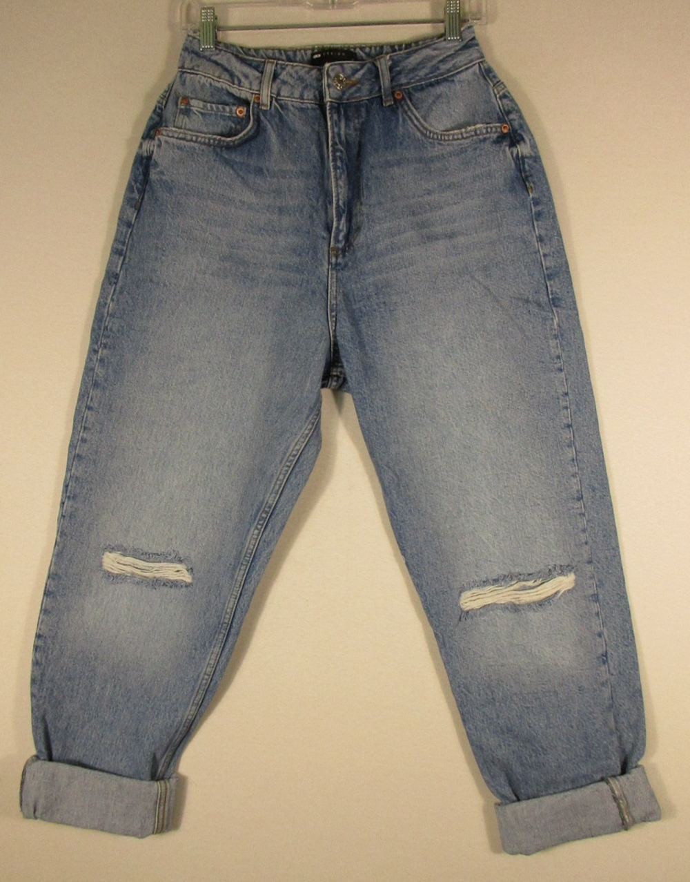 Asos Womens Denim Straight Rip Knee Boyfriend Jeans High Rise Size 28/32 Blue