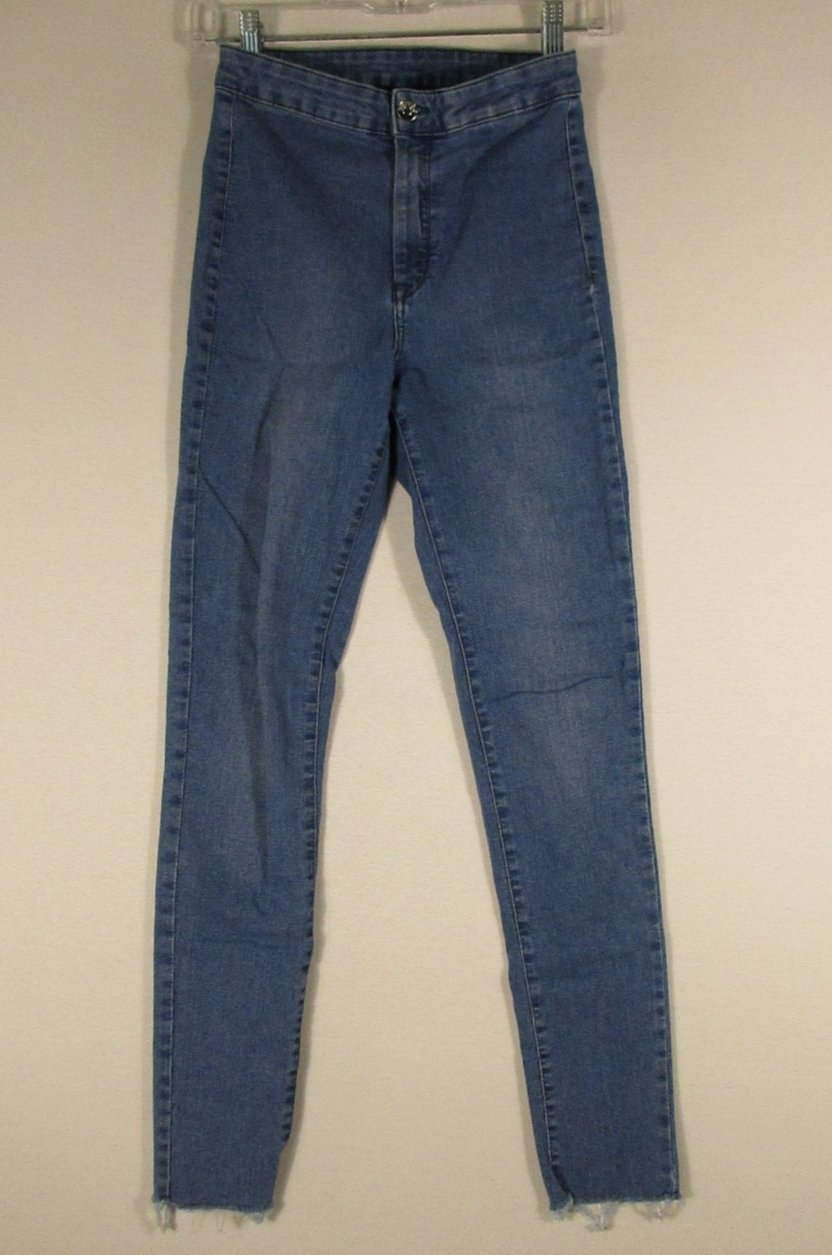 Divided Womens Denim Skinny Jeans High Rise Rough Hem Size 4 Blue