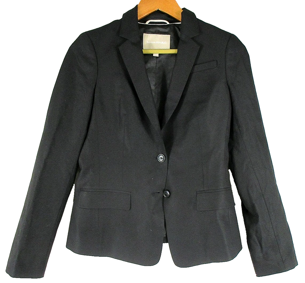 Banana Republic Womens Button-Up Blazer Jacket Long Sleeve Size 2 Black