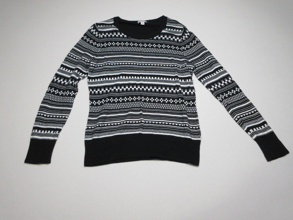 Merona Womens Striped Pullover Crew Neck Sweater Long Sleeve Size L Black