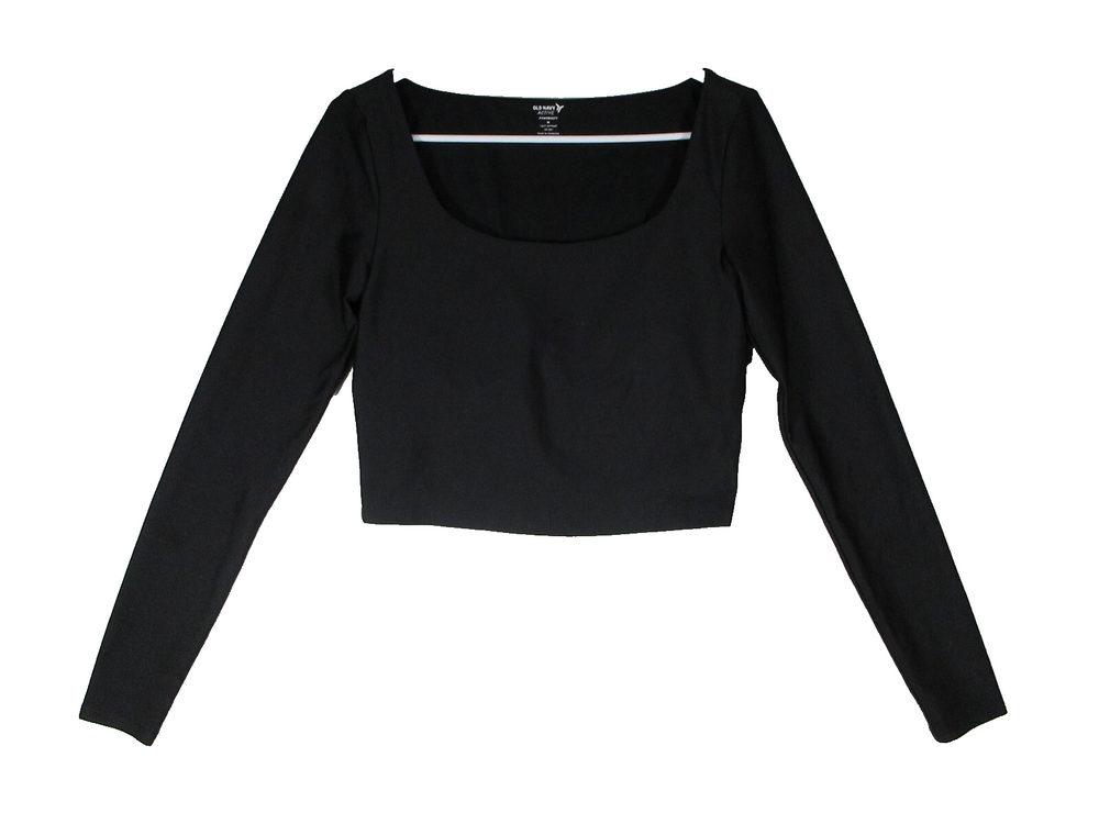 Old Navy Active Powersoft Women's Go-Dry Long Sleeve Crop Top Size M Black