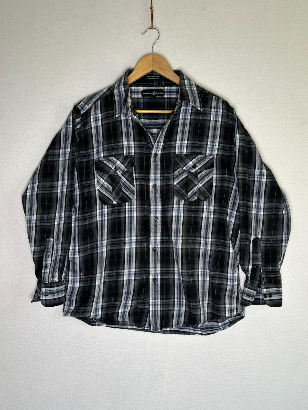 Beverly Hills Polo Club Plaid Button Up Flannel Black Label Men's Size Large