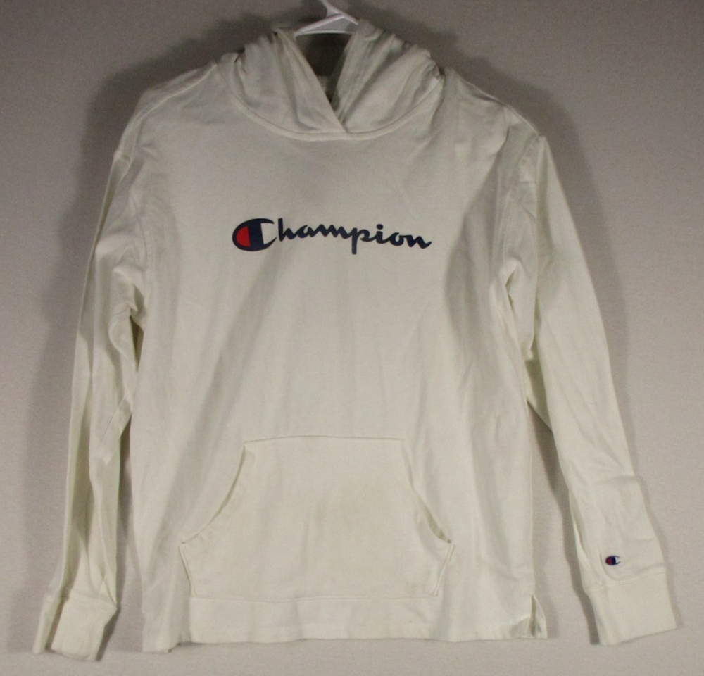 Champion Mens Authentic Athleticwear Hoodie Sweatshirt Long Sleeve Size S White