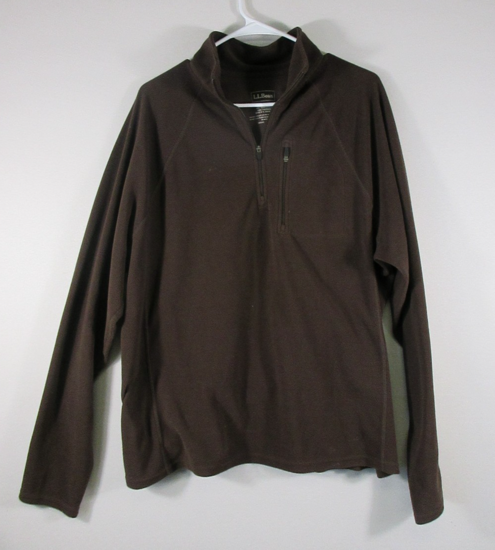 L.L.Bean Mens Front Zip Fleece Sweatshirt Long Sleeve Collared Size L Brown