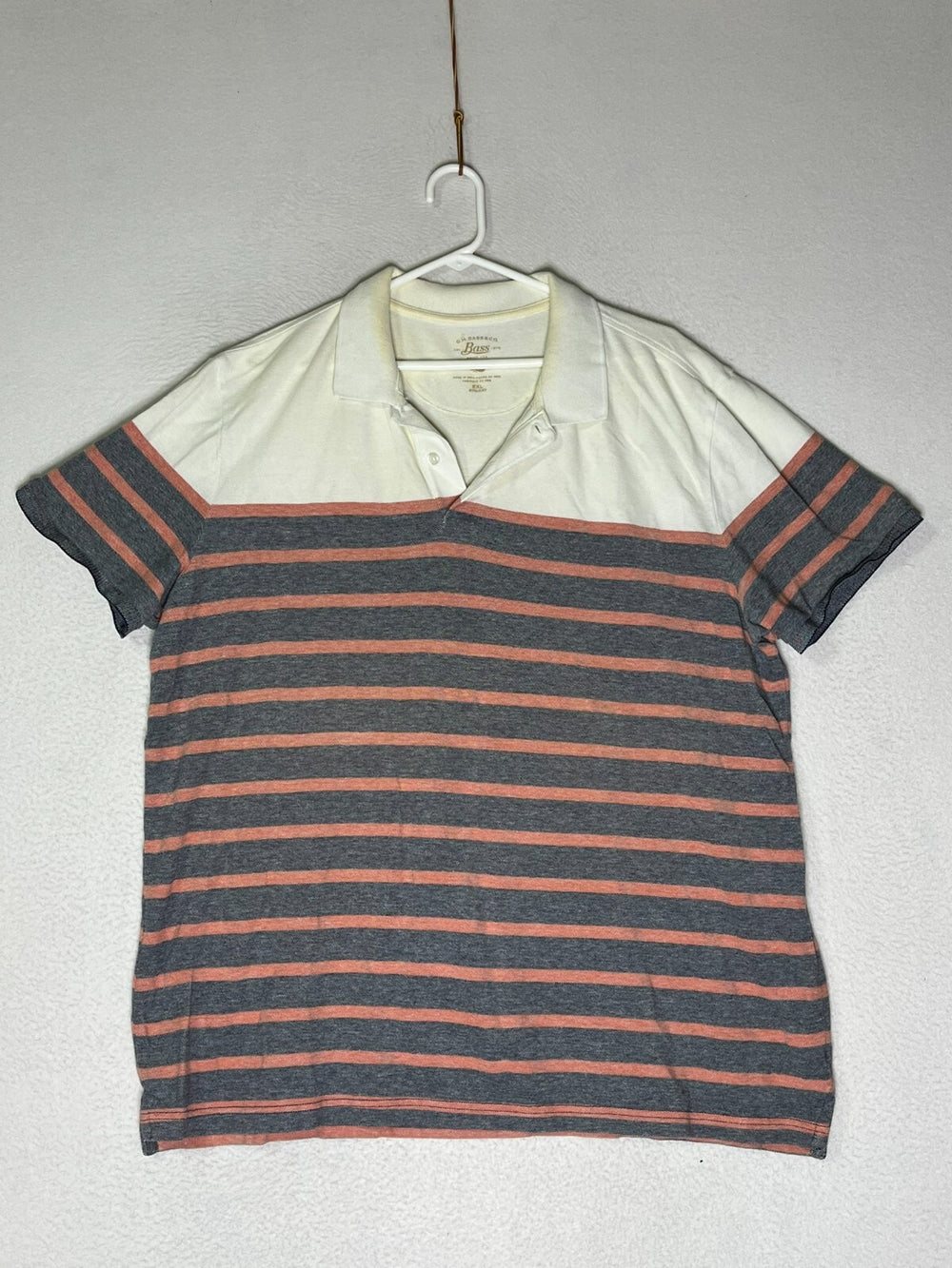Vintage G.H.BASS Gray Orange White Striped Polo Shirt 100% Cotton Mens Size 2XL
