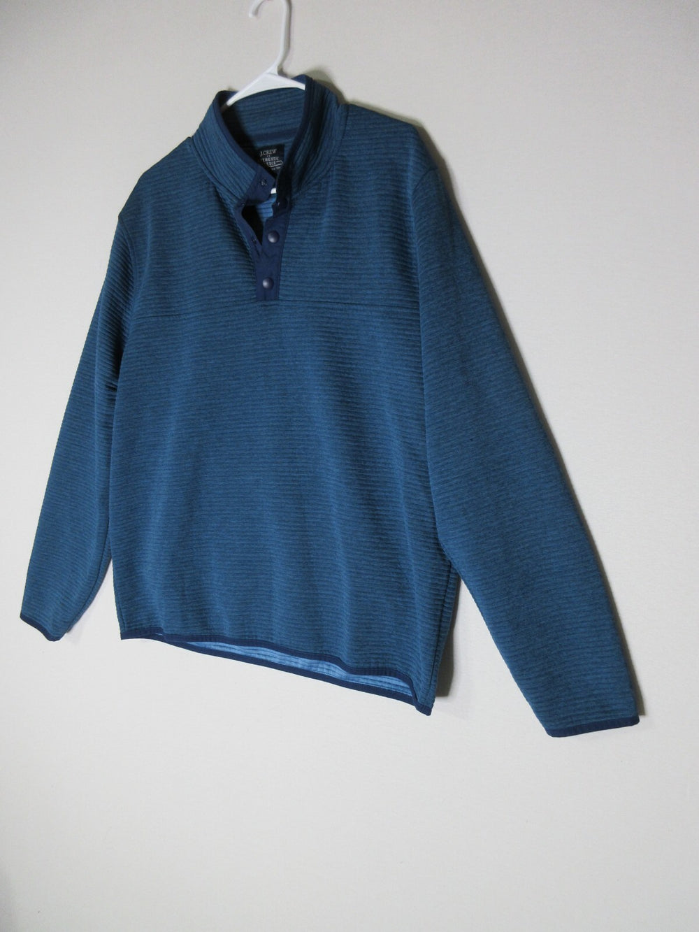 J.Crew Mens Pullover Authentic Fleece Quilted Sweater Long Sleeve Size L Blue