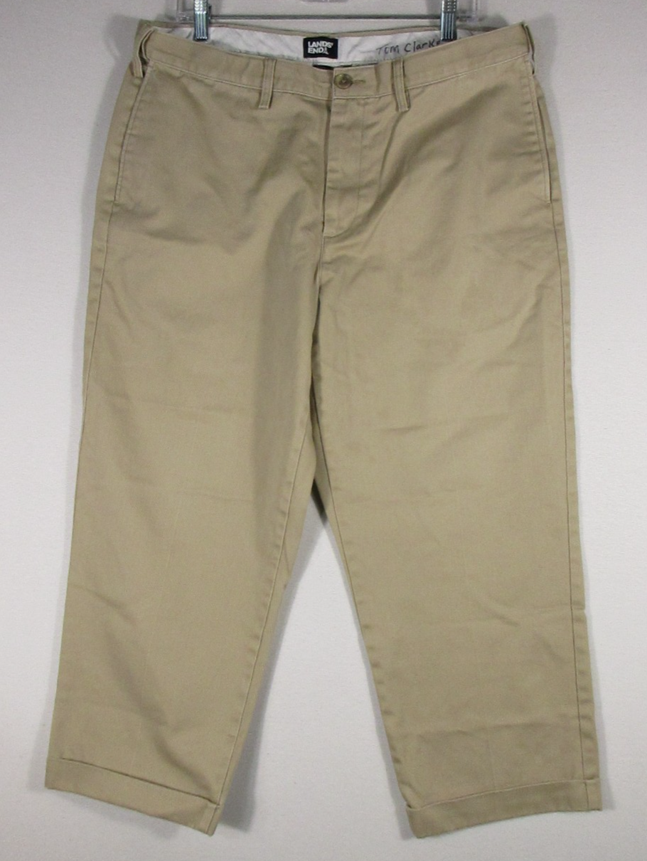Lands' End Mens Traditional Fit Chino Pants Button Fly Pockets Size 38 Beige