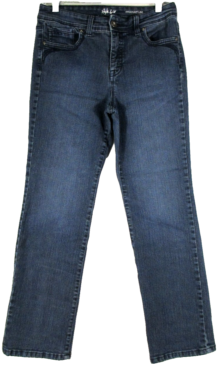 Style & Co Womens Straight Leg Jeans High Rise Beltloops Pockets Size 8P Blue