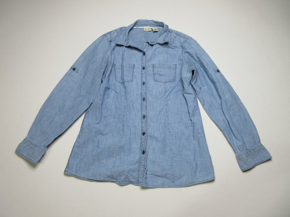 L.L. Bean Womens Regular Fit Button-Up Blouse Long Sleeve Collared Size M Blue