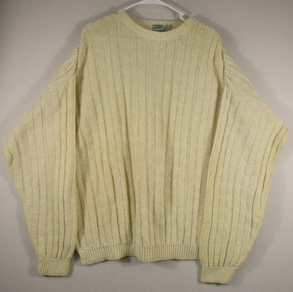Tony Lambert Mens Design Group Cotton Sweater Cable Knit Size 2XL Cream