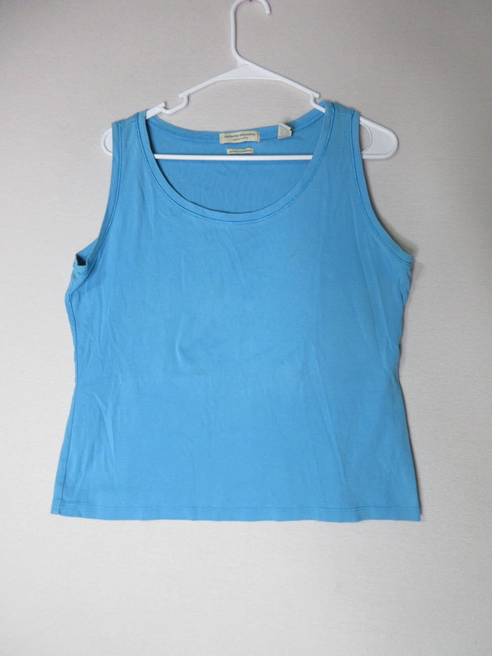 Valerie Stevens Womens Regular Fit Scoop Neck Tank Top Sleeveless Size L Blue