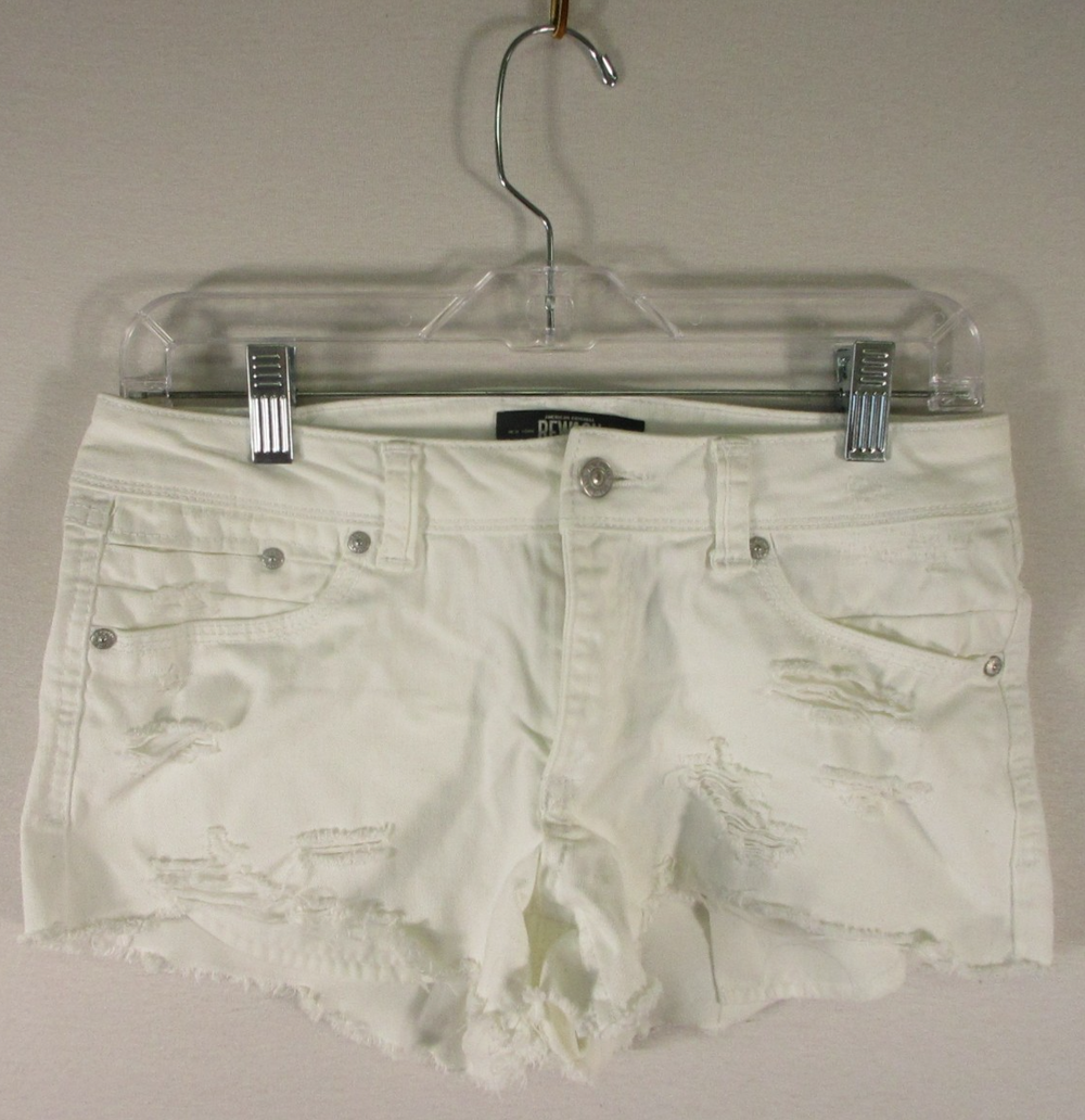 Rewash Womens Stretch Denim Distressed Shorts Button Fly Pockets Size 3/26 White