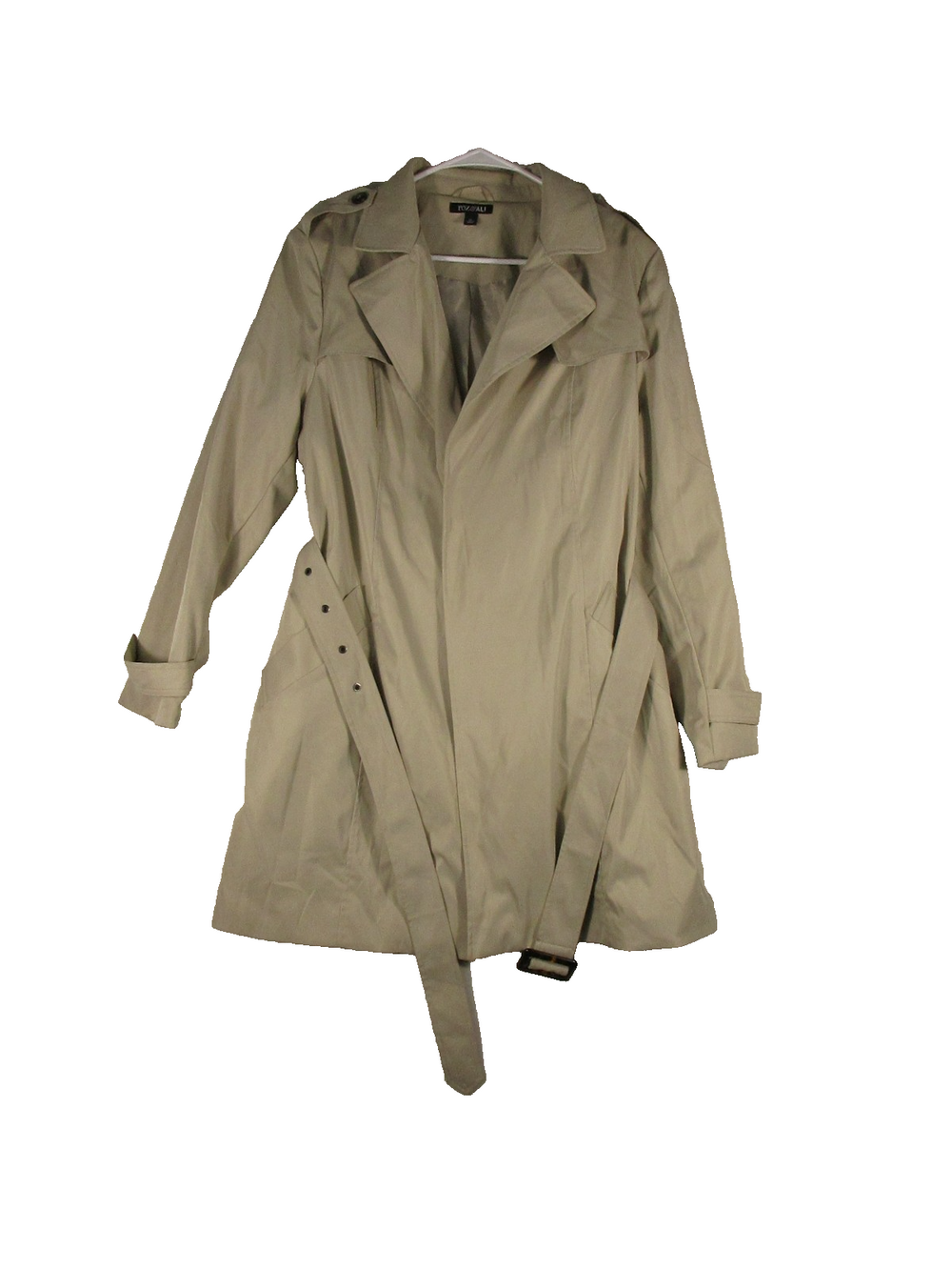 Roz & Ali Womens Water Repellent Trench Coat Long Sleeve Collared Size XL Beige
