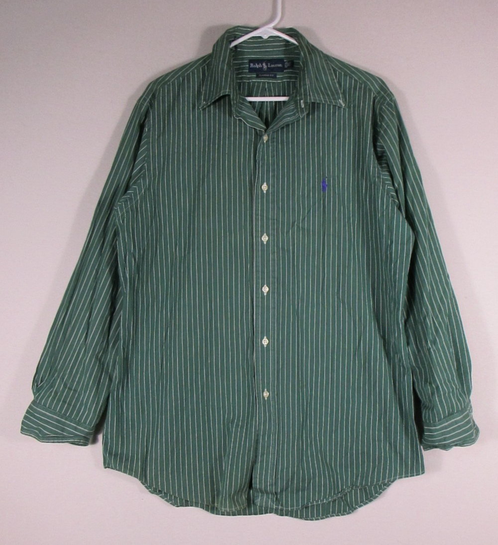 Polo Ralph Lauren Men Custom Fit Button Up Shirt Long Sleeve Sz 16.5 32/33 Green