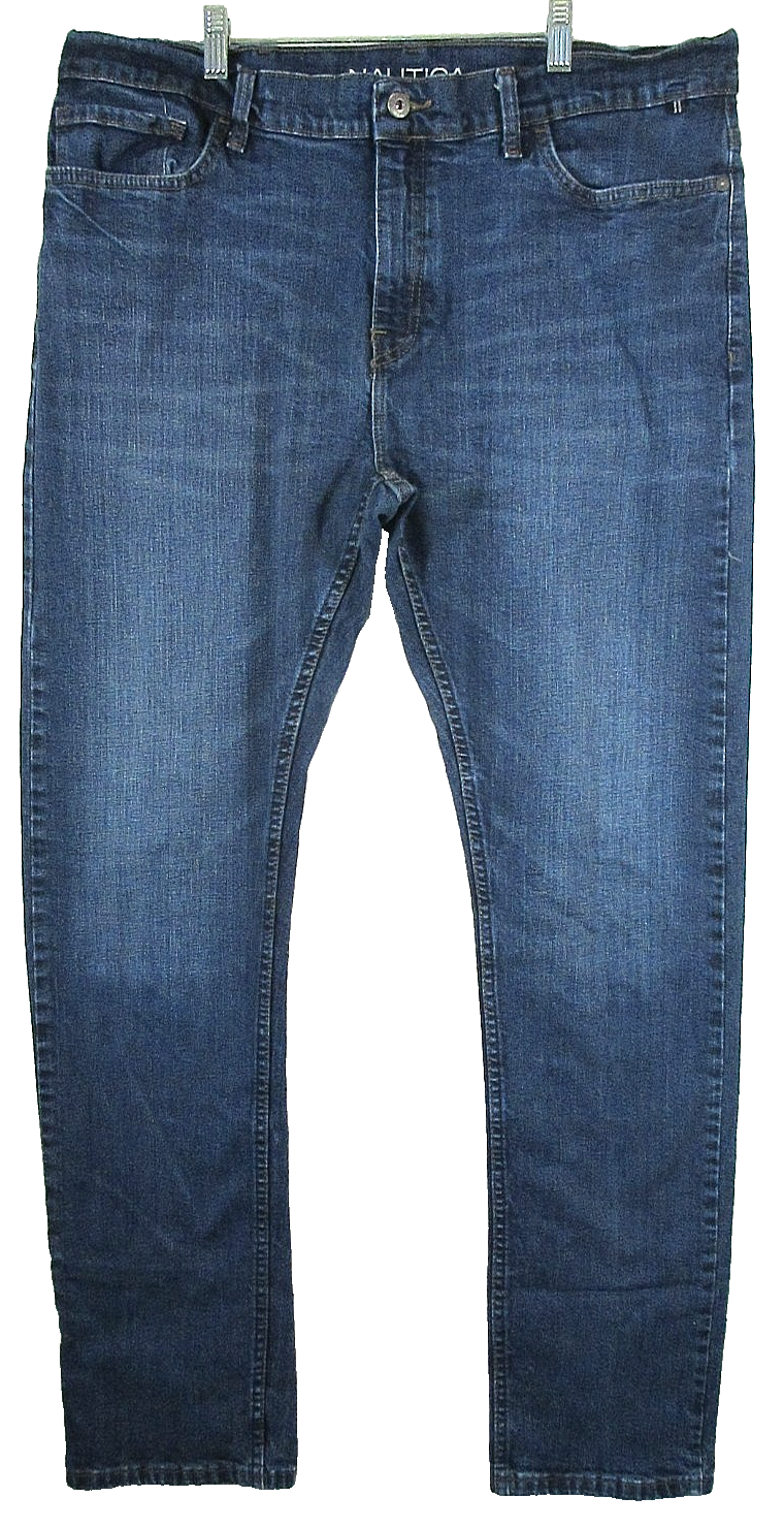 Nautica Mens Mid Rise Stretch Denim Jeans Straight Leg Button Fly Sz 38W L34 Blu