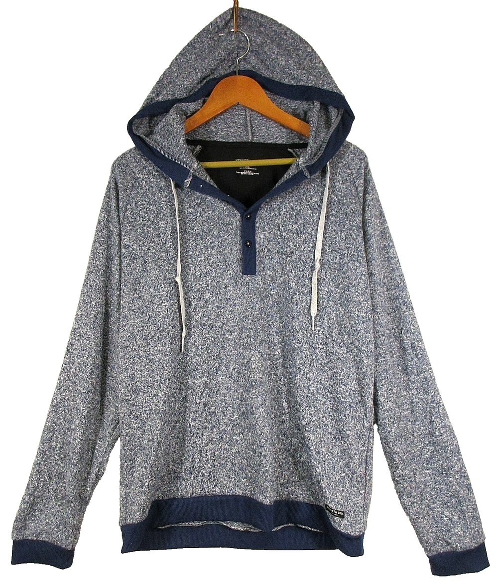 Kenneth Cole Mens Button-Up Henley Knit Hooded Sweater Long Sleeve Size XL Gray