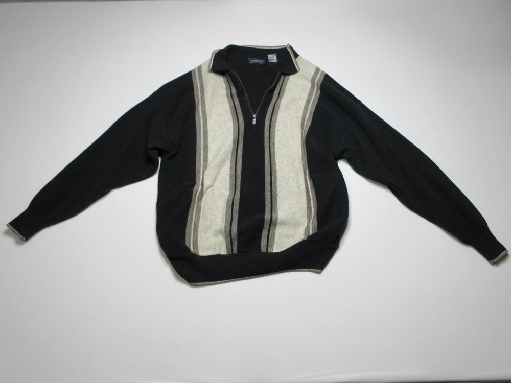 Lorenzo Mens Striped Pullover 1/4 Zip Long Sleeve Sweater Collared Size XL Black