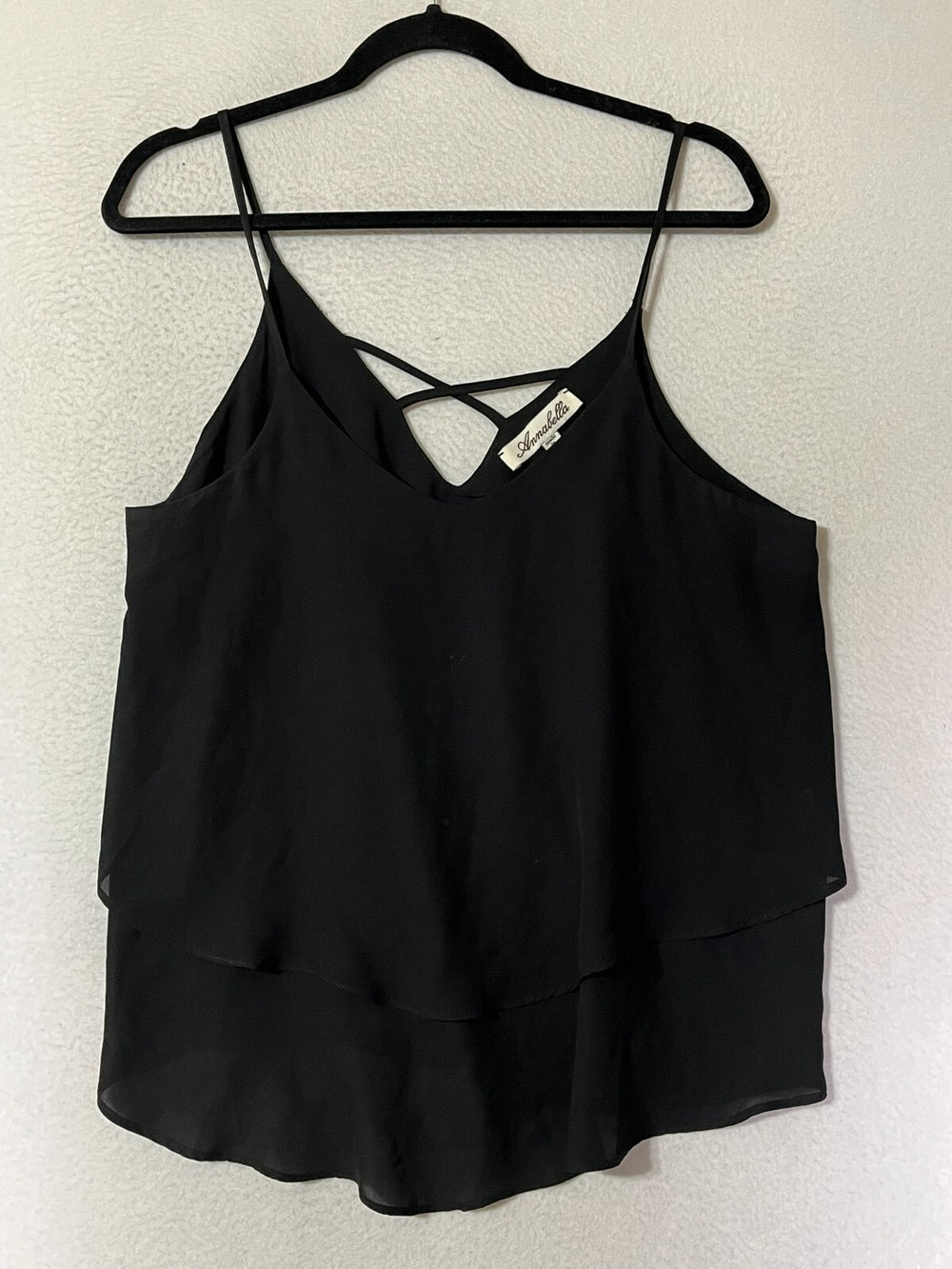 Annabella Black Layered Tiered Spaghetti Strap Blouse Top GLT150136B Womens SZ L