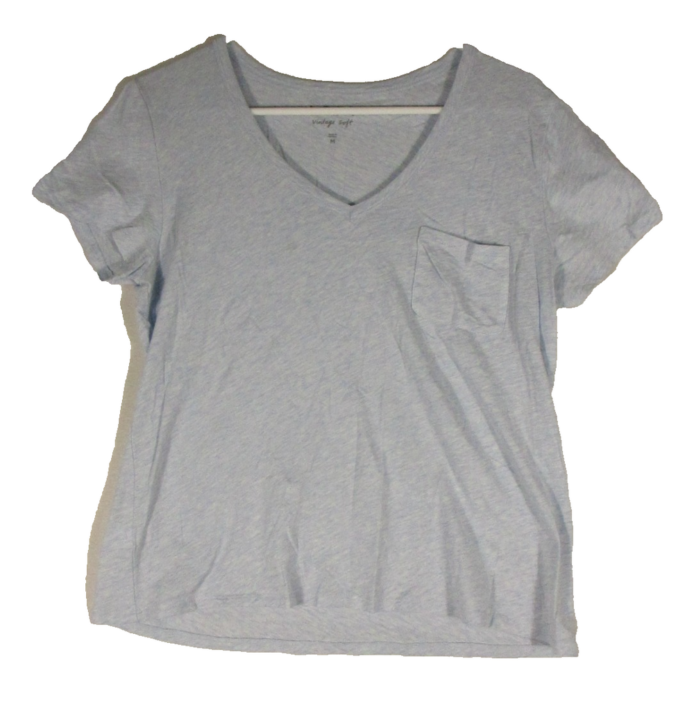 Loft Womens Regular Fit T-Shirt Short Sleeve V-Neck Pocket Size M Blue