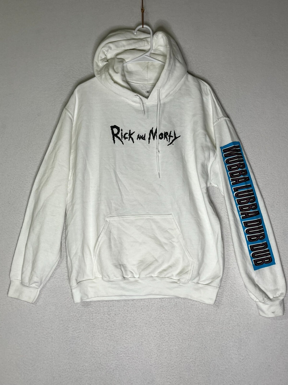 Rick and Morty White Adult Swim Wubba Lubba Dub Dub Graphic Hoodie Men's Size M