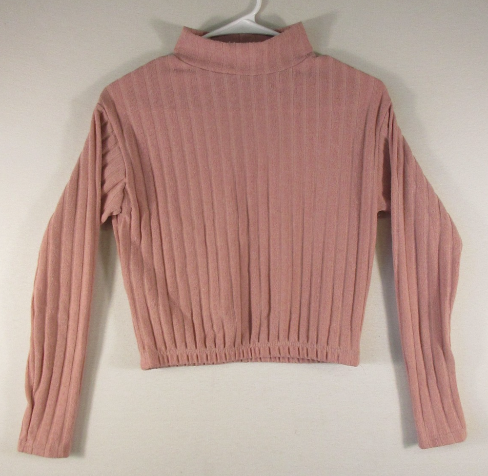 Olivia Rae Womens Pullover Ribbed Crop Top Mock Neck Long Sleeve Size S Pink