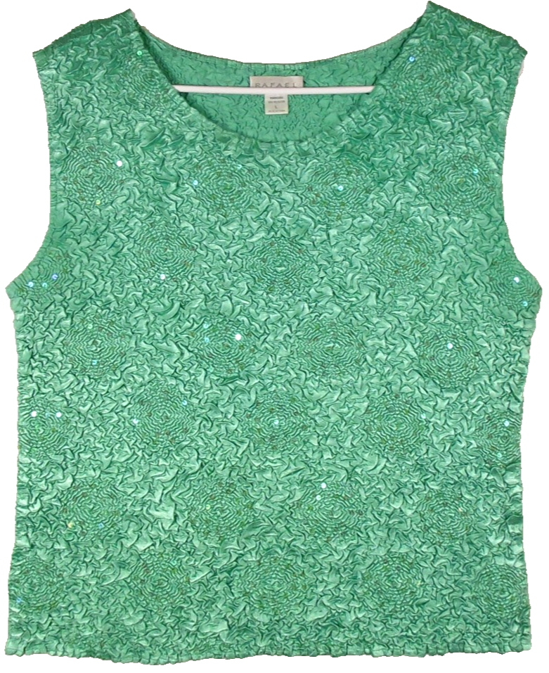 Rafael Womens Casual Crew Neck Top Regular Fit Sleeveless Size L Mint Green