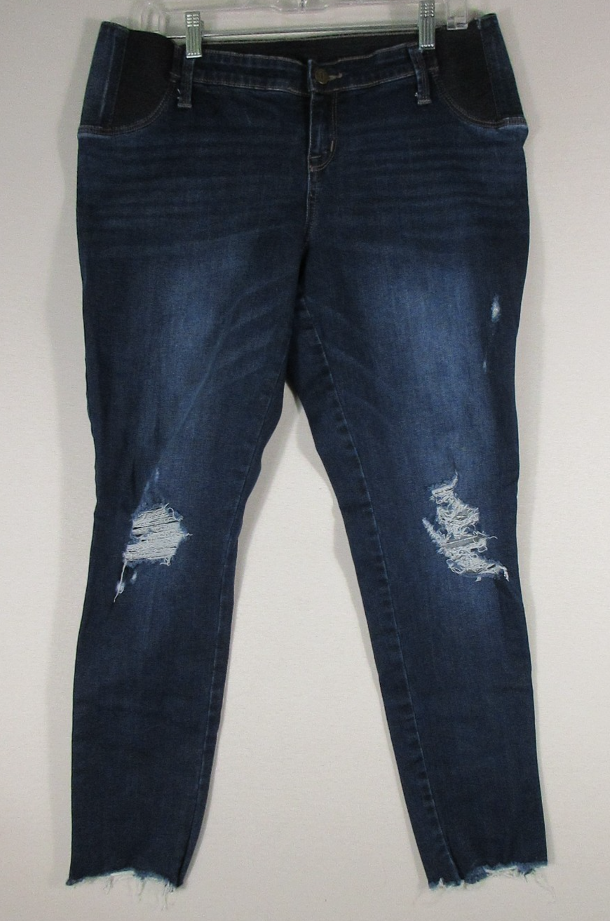 Ingrid & Isabel Maternity Womens Denim Jeggings Mid Rise Distressed Size 12 Blue