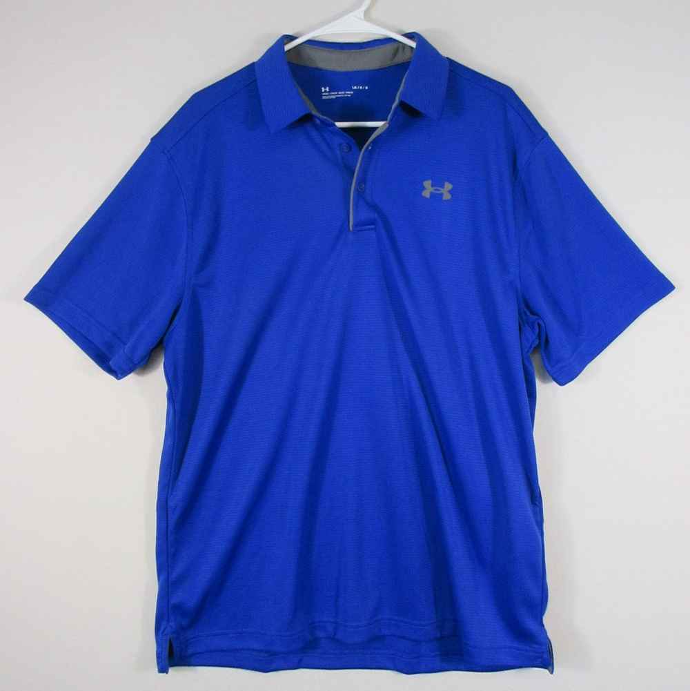 Under Armour Mens Casual Button-Up Polo Shirt Short Sleeve Collared Size L Blue