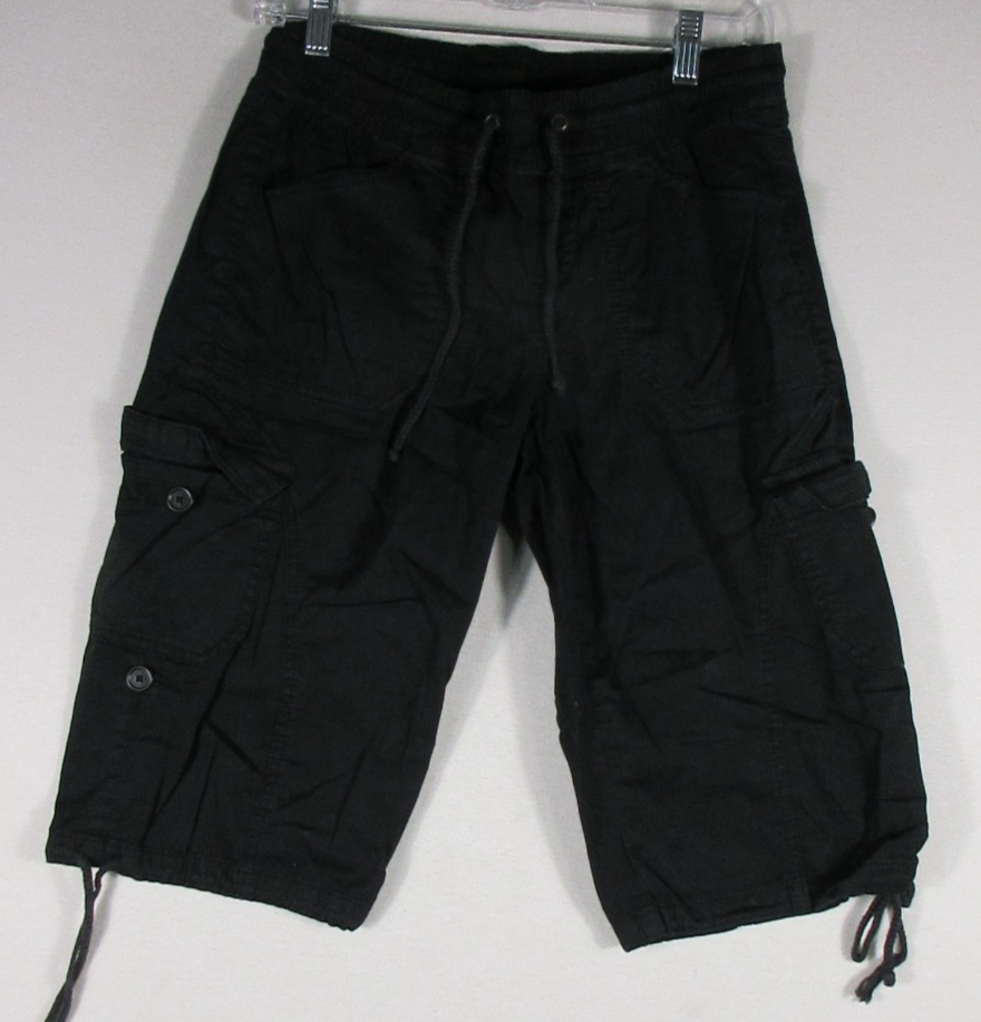 Unbranded Womens High Waist Cargo Short Stretch Drawstring Waist Size M Black